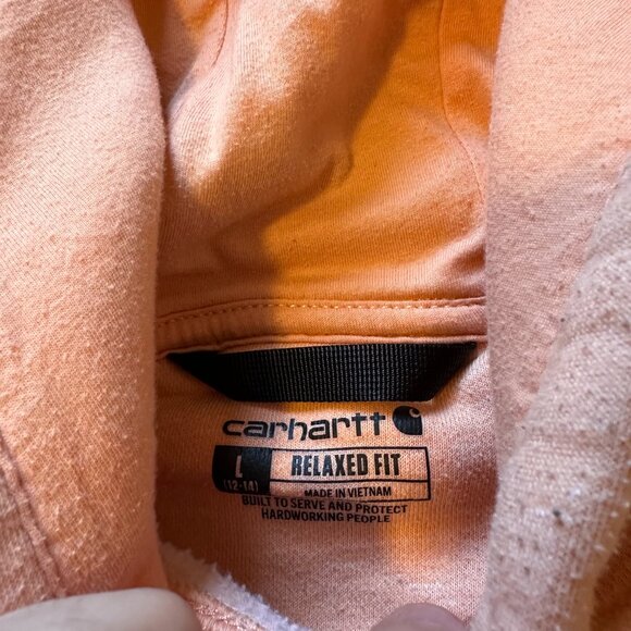 Carhartt Hoodie Sweatshirt Mens Large Orange Peach Distressed Long Sleeve - Picture 3 of 10